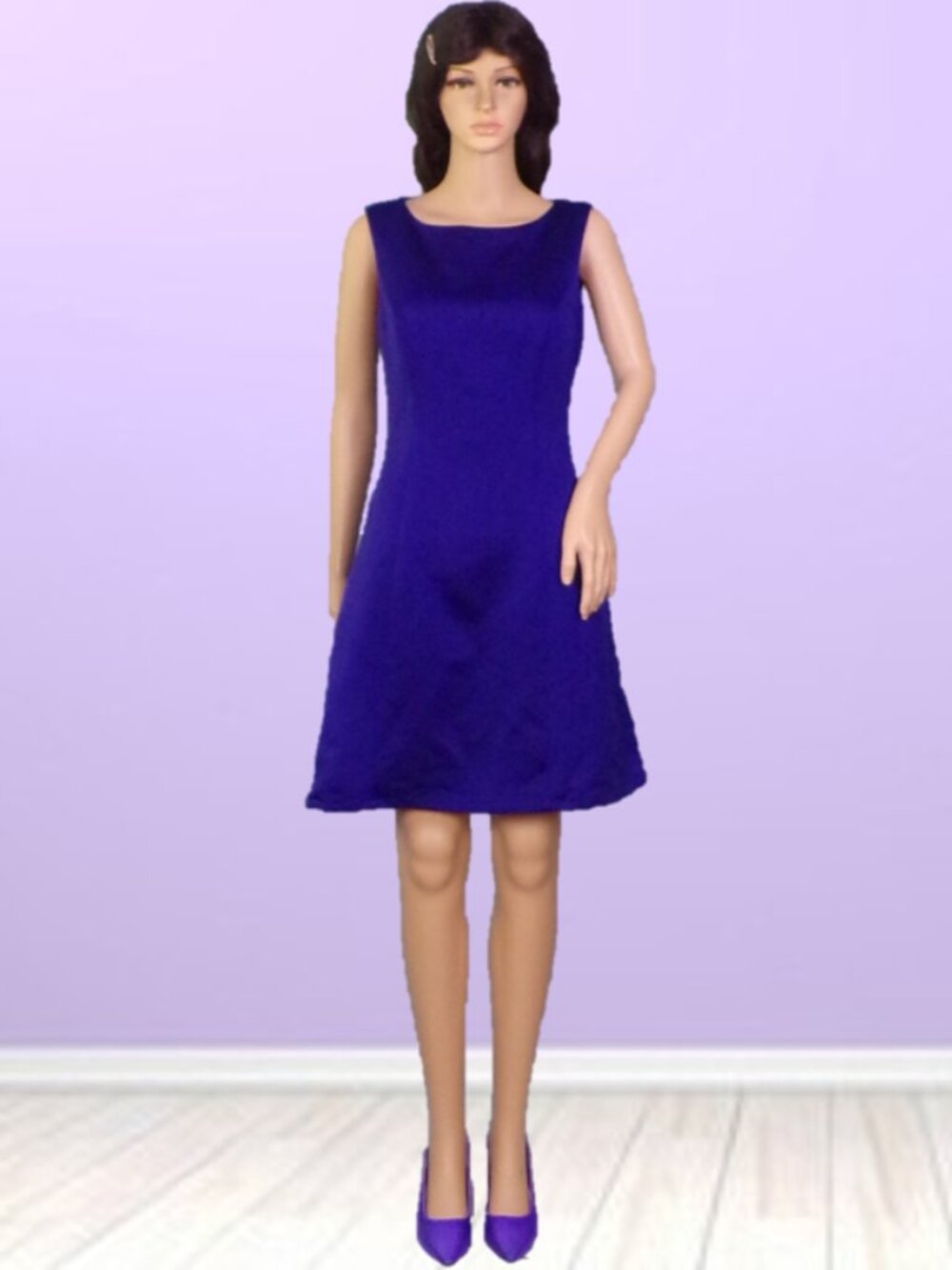 ALEX EVENINGS size 6 violet sleeveless semi-backless fit/flare dress 100% poly